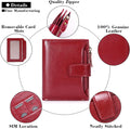 GOIACII RFID Women's Wallet Small Ladies Credit Card Holder Leather with Zipper Pocket 4 ID Windows Wine Wax Red A01 Wax Wine Red