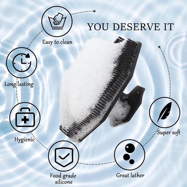2Pack Silicone Body Scrubber, Qewro Body Buffer Exfoliating Brush with Silicone Loofah, Scalp Exfoliator Hair Shampoo Skin Cleaning Brush, Bath &