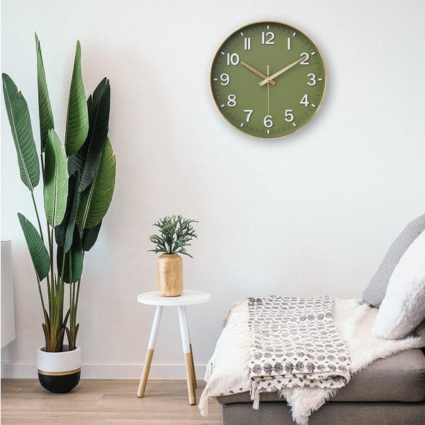 HZDHCLH Wall Clocks Battery Operated,12 inch Silent Non Ticking Modern Wall Clock for Living Room Bedroom Kitchen Office Classroom Decor (Olive