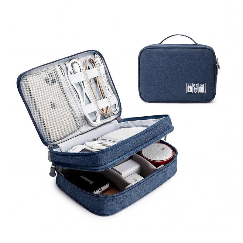 Mygreen Electronic Organizer Travel Cable Organizer Bag for Hard Drives, Cables, Charger, Phone, USB, SD Card Dark Blue