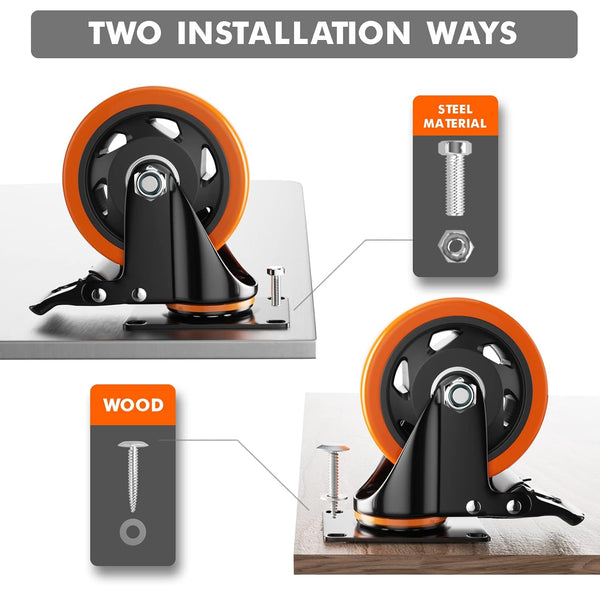 4 Inch Caster Wheels, Casters Set of 4, Heavy Duty Casters with Brake 2200 Lbs, Locking Industrial Swivel Top Plate Casters Wheels for Furniture
