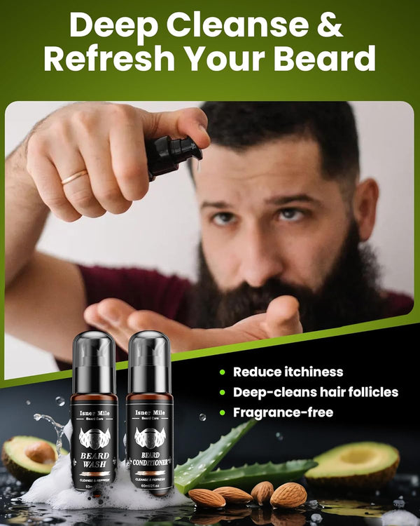 Beard Grooming Kit, Beard Oil and Balm, Beard Wash & Conditioner, Beard Brush & Comb Set with Scissors, Birthday Gifts for Men, Valentines Gifts