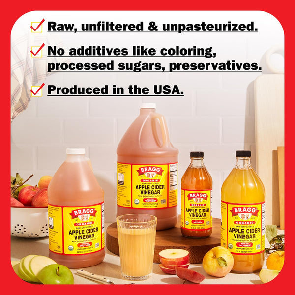 Bragg Organic Apple Cider Vinegar with the Mother - 64 Fl Oz - Raw and Unfiltered