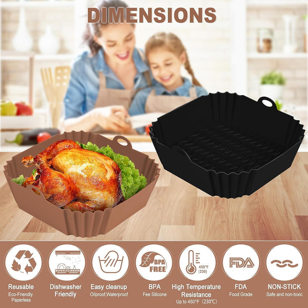 2 PCS Square Silicone Air Fryer Liners - 8 Inch Reusable Air Fryer Pot - Air Fryer Accessories - Air Fryer Inserts for 4 to 7 QT Oven Microwave
