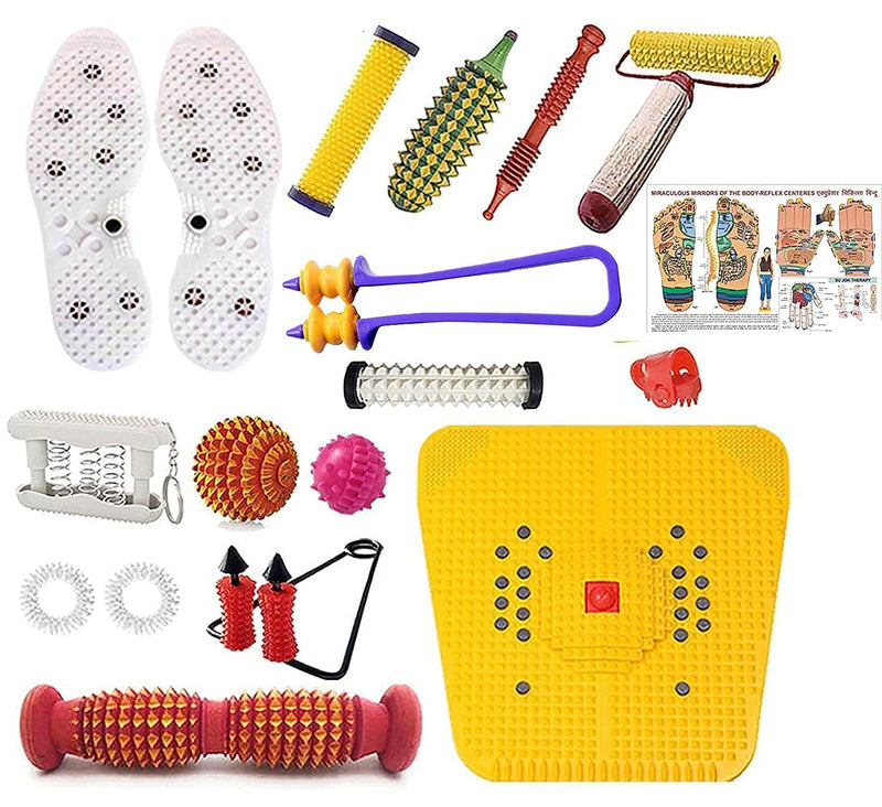 Acupressure Massager & Sujok Therapy Tools Combo Kit for Stress and Pain Relief (Natural Care) with Bio-Magnetic Power Foot Mat & Shoe Sole (Cut