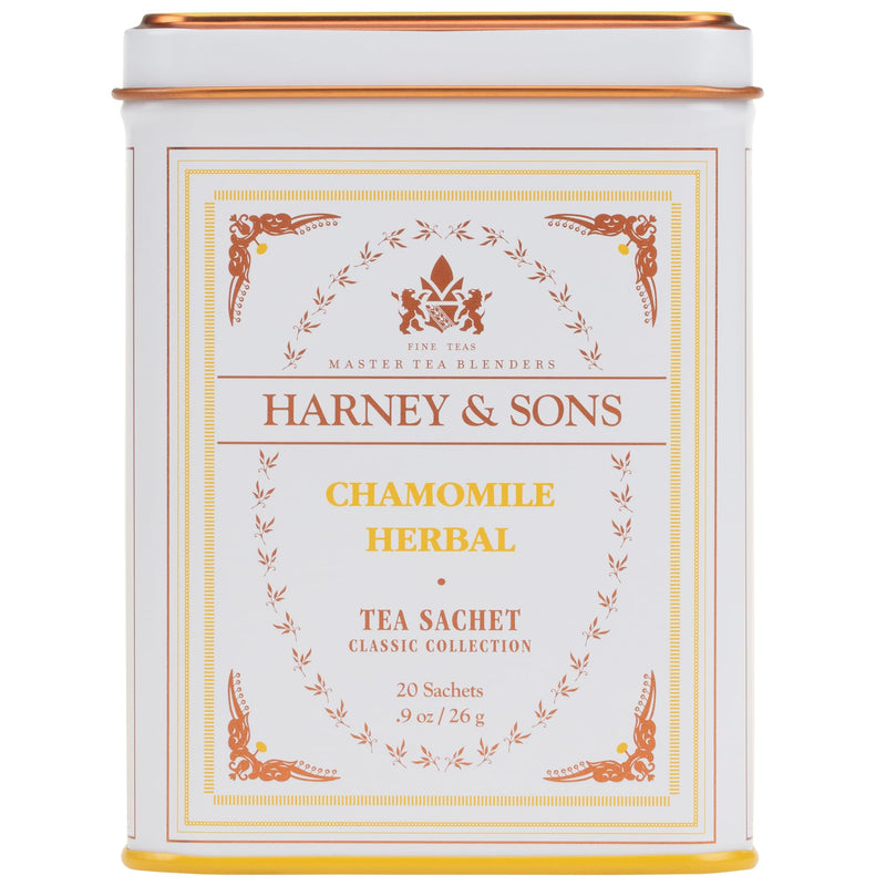 Harney & Sons Chamomile Herbal Tea, Classic Tin, 20 Sachets, White