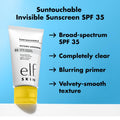 E.L.F. SKIN Suntouchable Invisible SPF 35, Lightweight, Gel-Based Sunscreen for a Smooth Complexion, Doubles as a Makeup Primer, Vegan &