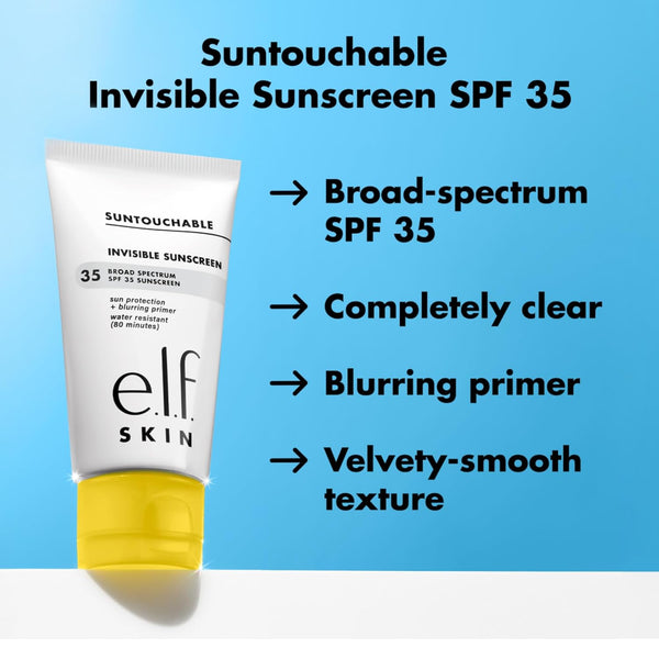 E.L.F. SKIN Suntouchable Invisible SPF 35, Lightweight, Gel-Based Sunscreen for a Smooth Complexion, Doubles as a Makeup Primer, Vegan &