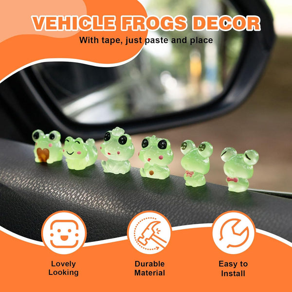 Luminous Frog Car Dashboard Decor, 6PCS Fun Frog Car Dash Decorations Rear View Mirror Ornament Interior Accessories