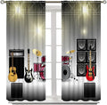 Rock Music Curtains, Teens Boys Electronic Musical Instrument Curtain Guitar Drum Speaker Window Drapes for Bedroom Living Room 42" W X 45" L