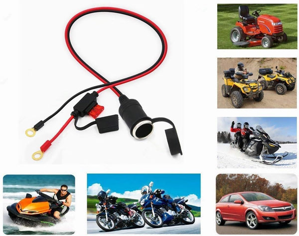 SPARKING 3FT Car Female Cigarette Lighter Plug Socket to Eyelet Terminals 12V Extension Cable with 10A Fuse (3FT)
