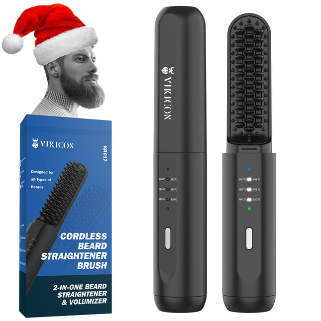 VIKICON Beard Straightener for Men: Cordless Heated Beard Brush for Men, Electric Hot Comb, Anti-Scald Mini Straightenin