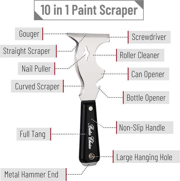 Bates- Paint Scraper, 10 in 1 Painters Tool, Paint Scrapers for Wood, Painters Tool, Painters Knife, Paint Scraper for Painting, Putty Knife,