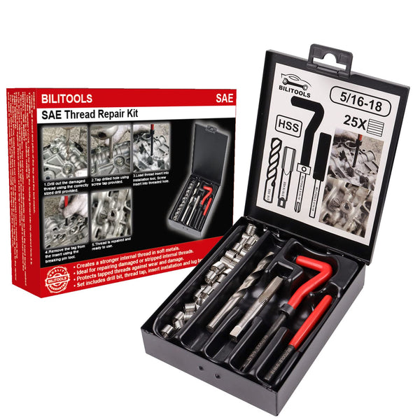 BILITOOLS 5/16-18 Inch Thread Repair Kit, HSS Drill Helicoil Repair Kit SAE