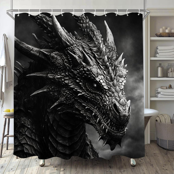 Dragon Shower Curtain for Bathroom, Black and White Boho Shower Curtain Set, Animal Fabric Modern Waterproof Bathroom Decor with 12 Hooks 72X72In