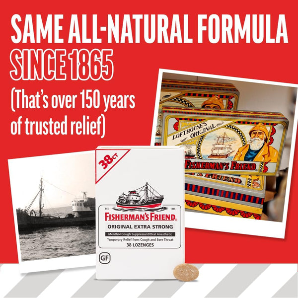 Fisherman'S Friend Cough Drops, Cough Suppressant and Sore Throat Lozenges, Original Extra Strong, 10Mg Menthol, 228 Drops (6 Packs of 38)