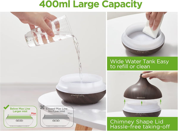 Innogear Aromatherapy Diffuser & 10 Essential Oils Set, 400Ml Diffuser Ultrasonic Diffuser Cool Mist Humidifier with 4 Timers 7 Colors Light