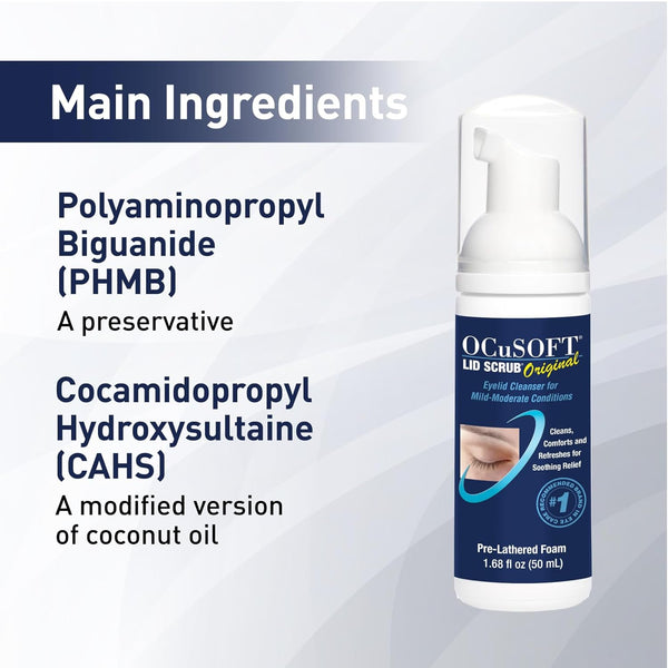 Ocusoft Original Foaming Eyelid Cleanser - Mild Instant Foam to Remove Oil, Dust, Pollen & Makeup - 1.68 Fl Oz