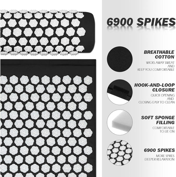 Acupressure Mat Set, Acupuncture Point Massage Pillow, Relieving Back and Neck Pain, Muscle Relaxation and Stress Reduction, Sciatica Relief,