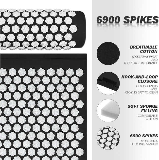 Acupressure Mat Set, Acupuncture Point Massage Pillow, Relieving Back and Neck Pain, Muscle Relaxation and Stress Reduct