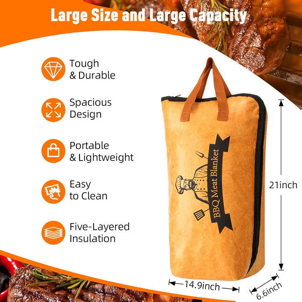 BBQ Blanket for Resting Meat,Smoker Accessories Meat Insulated Blanket, Reusable Grilling Meat Resting Bag with Wide Mouth for Large Brisket/Pork