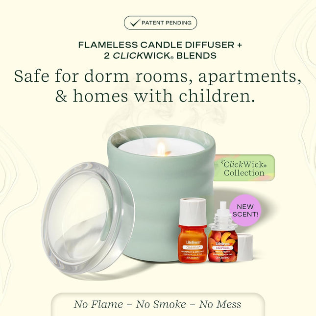 Lifelines Flameless Candle Aromatherapy Essential Oil Diffuser with Clickwick Essential Oil Blend - Cordless & Waterless