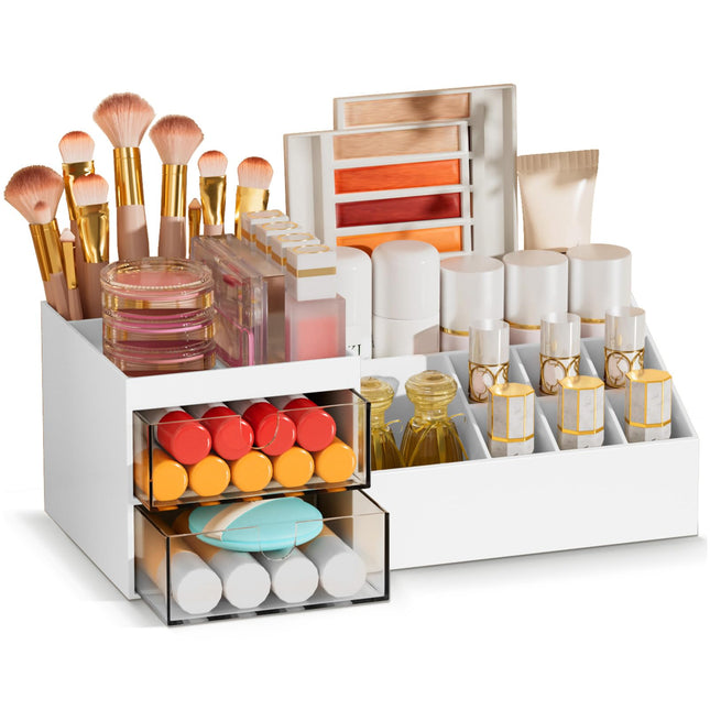 Subsky Makeup Organizer with Drawers, Easy Storage for Beauty Products Brushes, Multifunction Plastic Desk Organizer, Co