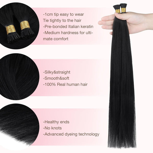 GOO GOO I Tip Hair Extensions Real Human Hair, 14Inch 50G 100S, Cold Fusion I Tip Hair Extensions, Invisible Remy Hair Extensions, 17/22/60