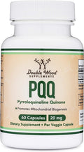 PQQ Supplement - 20Mg, 60 Capsules (Pyrroloquinoline Quinone) Promotes Mitochondria ATP Coenzyme Levels, Energy Optimizer and Sleep Support