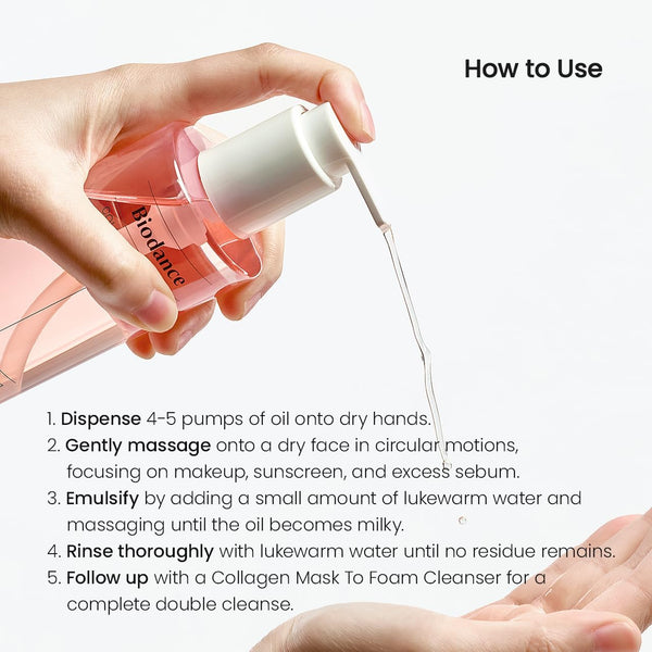 BIODANCE Collagen Cleansing Oil, Facial Oil Cleanser, Gentle Makeup Remover without Clogging Pores, Removes Bleackhed and Whitehead for Sensitive