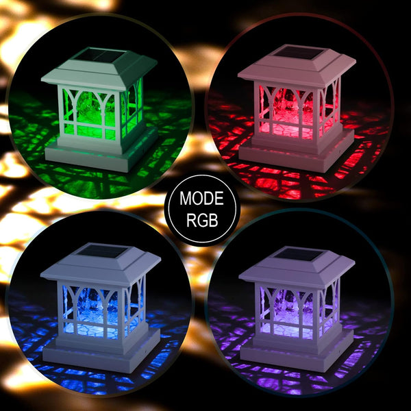 Solar Post Cap Lights, Warm White & RGB Automatic Cycling, Cracked Glass Bulb, 20 Lumens Lp65 Waterproof Fit 3.6X3.6 4X4 4.5X4.5 5X5 Wood Fence