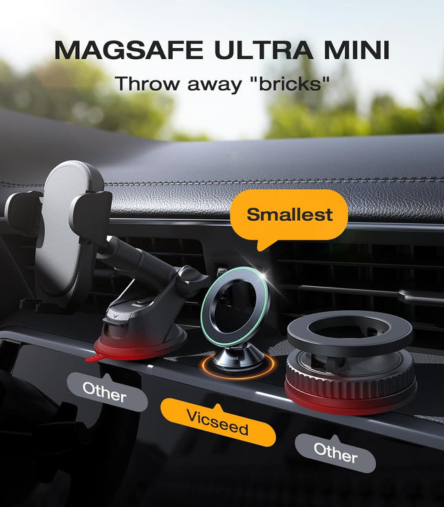VICSEED for Magsafe Car Mount, [Military-Grade] [Upgraded High & Low Temp Resistance] Magnetic Phone Holder for Car Dash