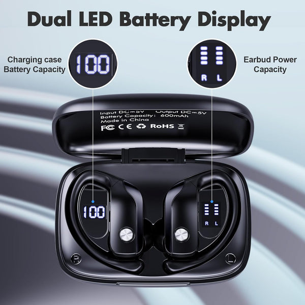 Wireless Earbuds Bluetooth Headphones 48Hrs Play Back Sports Earphones with LED Display Built in Mic Deep Bass Stereo in Ear Waterproof Headset