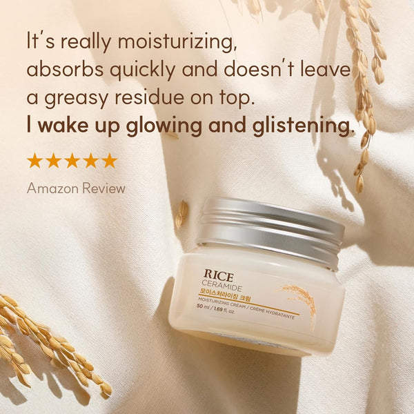 The Face Shop Rice Ceramide Moisturizing Cream - Rice Extract + Rice Bran Oil - Hydrating Targets Dryness, Brightening - Dermatologically Tested -