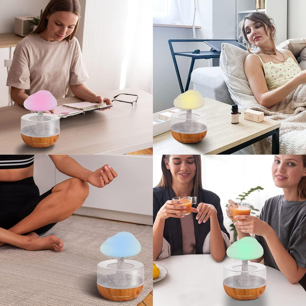 Weljoy Zen Raining Cloud Night Light Aromatherapy Essential Oil Diffuser Micro Humidifier Desk Fountain Bedside Sleeping Relaxing Mood Water Drop