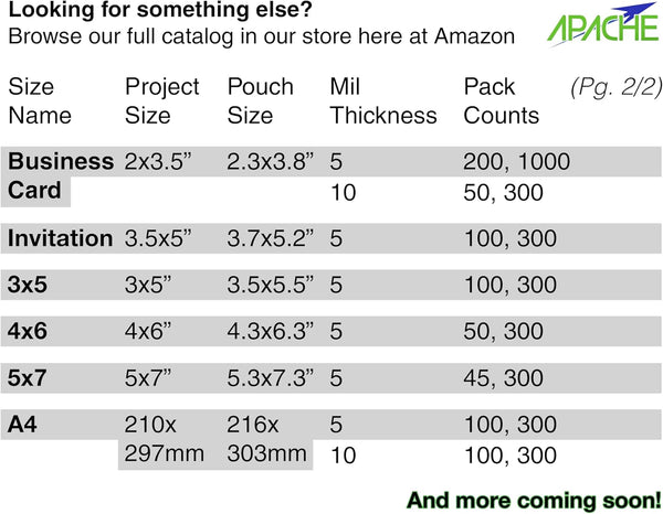 Apache Laminating Pouches 5 Mil, for 8.5 X 11 Inch Letter Size Paper 9 X 11.5 Inch Sheets, 100 Pack