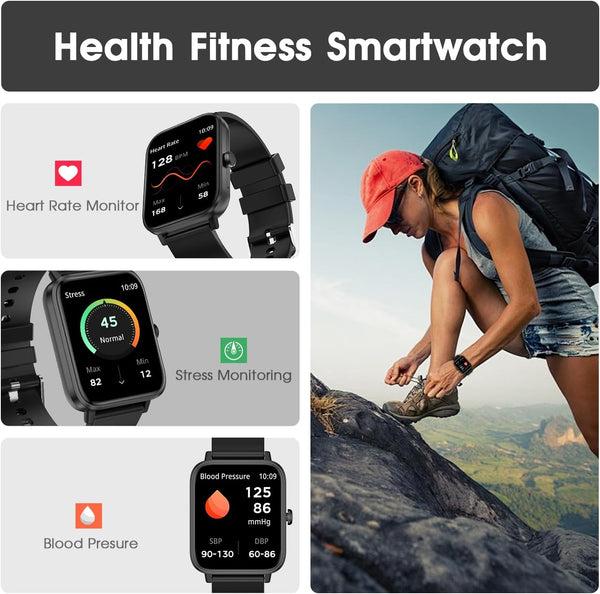 Smart Watch (Answer/Make Call): 1.85" Waterproof Fitness Trackers with 24-Hours Blood Pressure Heart Rate Spo2 Sleep Monitor Watches for Men