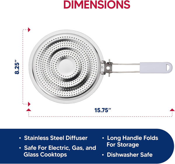 HIC Kitchen Heat Diffuser Reducer Flame Guard with Removable Handle, Stainless Steel