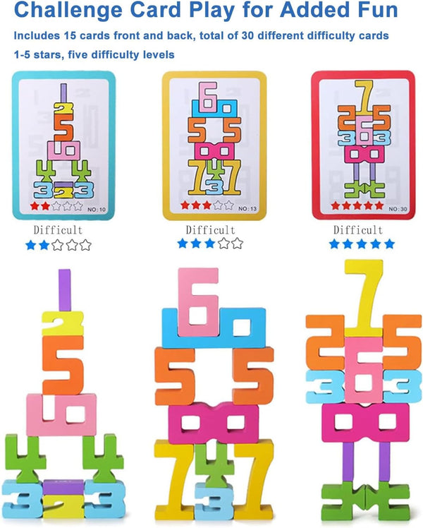 Wooden Number Building Blocks,20Pcs Stacking Toys for 3+ Years Old Kids,Educational Montessori Learning Toys,Counting Math Balance Competition