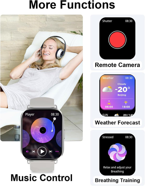 Smart Watches for Men Women(Call Receive/Dial),2.01” Touch Screen Fitness Tracker with Blood Pressure/Heart Rate/Sleep Monitor, 120+Sports Modes,