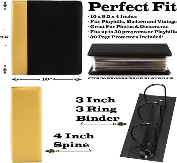2Fold Binder for Holding Broadway Play Program and Theater Programs with 30 Custom Sheet Protectors - PU Leather - Fits Programs from Mid 1980S to