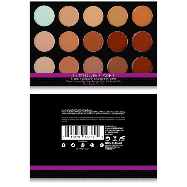 SHANY CONTOUR CAMO Professional Cream Foundation, Foundation Primer,Camouflage Concealer Makeup Palette - 15 Color Face Palette