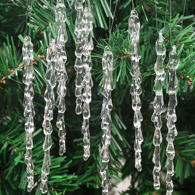 Icicle Ornaments 25 Pcs Icicles Pendant Set Christmas Decoration Acrylic Clear Icicles with Approx 11 Yard Cord for Chri