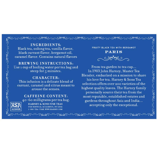 Harney & Sons Paris Tea, Fruity Black Tea with Bergamot, 50 Teabags