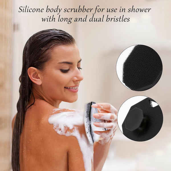 2Pack Silicone Body Scrubber, Qewro Body Buffer Exfoliating Brush with Silicone Loofah, Scalp Exfoliator Hair Shampoo Skin Cleaning Brush, Bath &