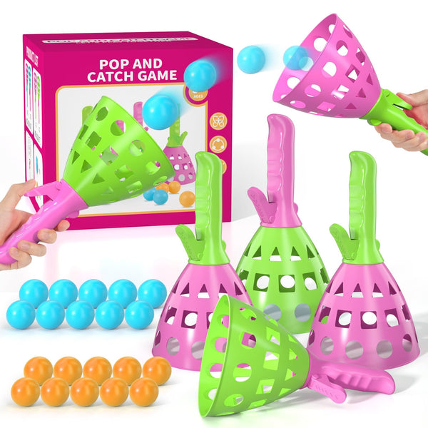 Pop Pass Catch Ball Game Set â 4 Launchers, 20 Balls, Toss and Catch Outdoor Toys for Kids Ages 3-8, Indoor Yard Beach Pool Game, Party Favor for