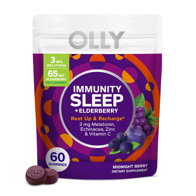 OLLY Immunity Sleep Gummy, Immune and Sleep Support, 3Mg Melatonin, Echinacea, Zinc, Vitamin C, Chewable Supplement, Ber