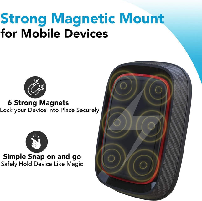 Apps2Car Magnetic Car Phone Holder Mount [6 Strong Magnets], Cell Phone Holder Car [Suction Cup], Phone Car Holder Mount
