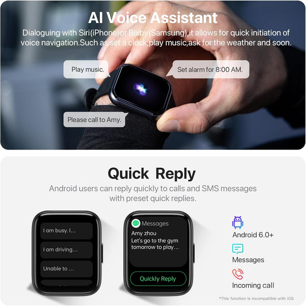 Smart Watch, 1.83" HD Smartwatch for Men Women (Answer/Make Calls), Fitness Watch with 100+ Sport Modes, IP68 Waterproof/Heart Rate/Sleep Monitor,