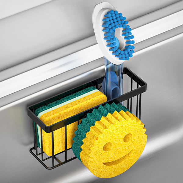 Sponge Holder Smiley Face, Sink Caddy for Kitchen Sink,Sponge Holder with 2 PCS Suction Cups/1 PCS Adhesive Strips, Designed for Sponge, Soap,